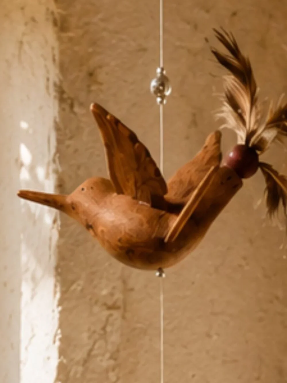 Vintage Hand Carved Wooden Hummingbirds Hanging Wind Spinner